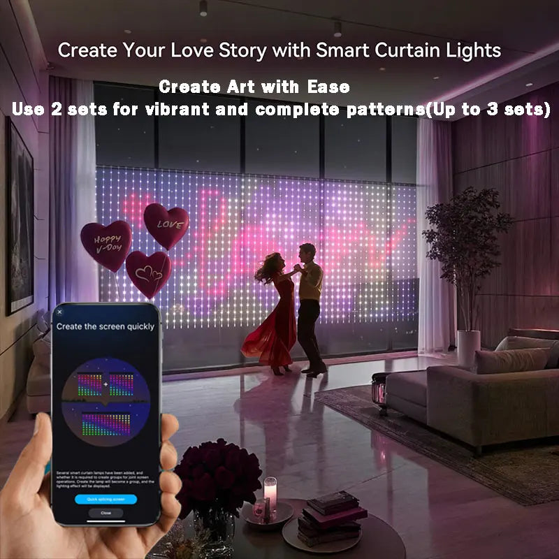 GCTECHING Christmas LED Smart Curtain Lights Room  App DIY RGB Fairy Lights  Music  Window Strip Lights Home Room Decoration