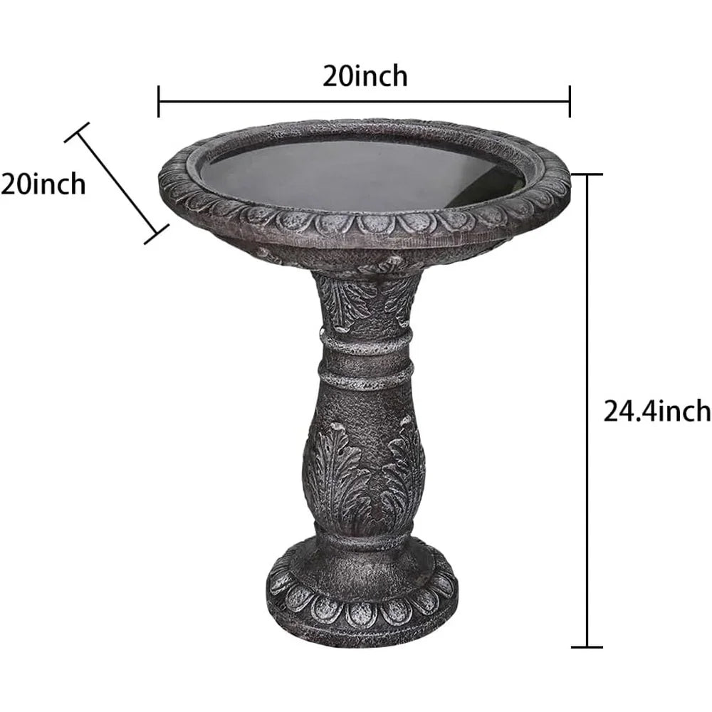 Large Vintage Carved Pedestal Bird Bath Outdoor Garden Fountain Durable Fiber Reinforced Concrete Easy Assembly Wildlife Water