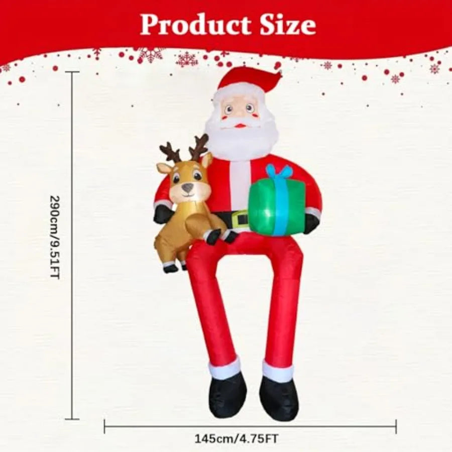 9.5Ft Christmas Inflatables Santa Outdoor Decoration Sitting Santa Claus Christmas Inflatable with LED Light Climbing Santa Inf
