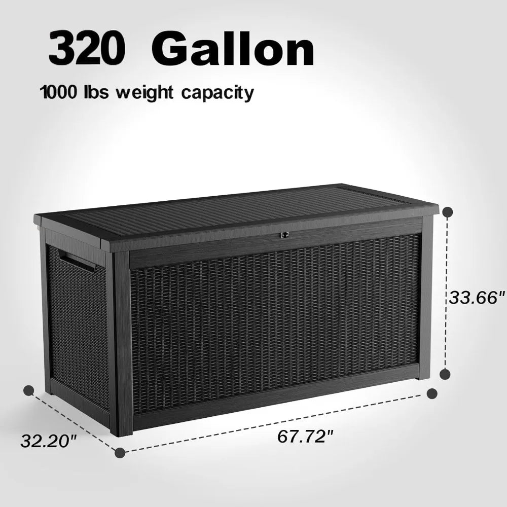 Best - 320 Gallon Deck Box Waterproof,UV Resistant Resin Outdoor Storage Box w/Hydraulic Rod,Lockable Design&Enhanced Durability