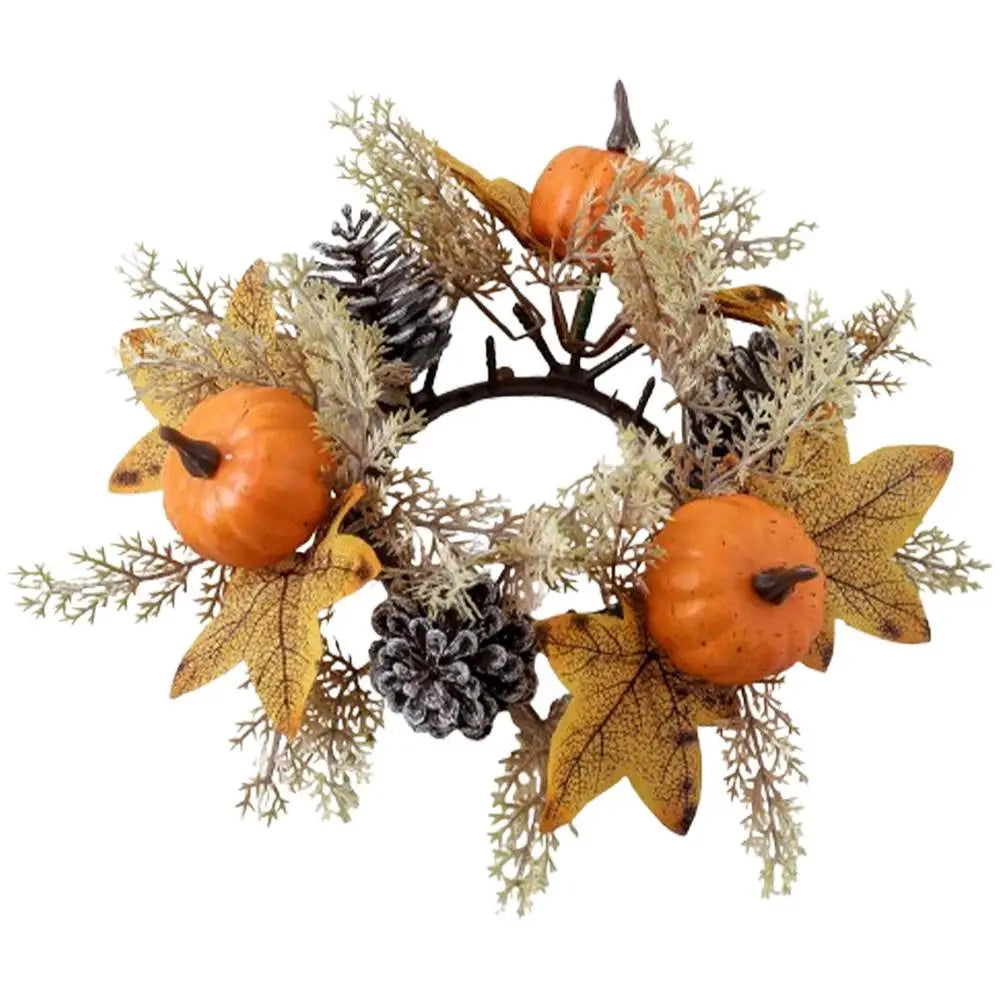 Fall Candle Ring 9.8Inch Maple Leaves Harvest Day Wreath Ring Holder Small Wreath Pillar Candle Holder Farmhouse Wreath Festival
