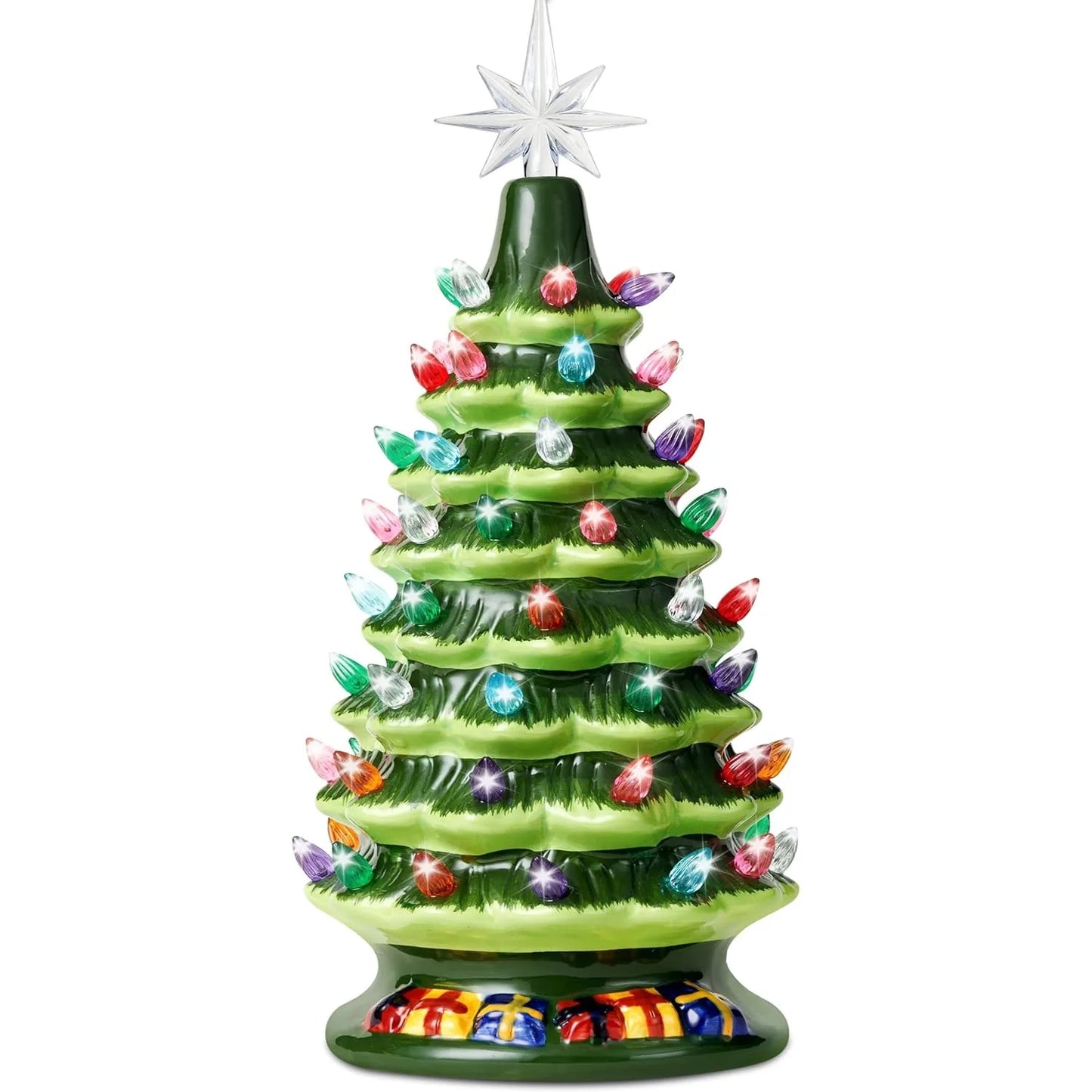 JOYFY 15" Tabletop Prelit Ceramic Christmas Tree with 70 Multicolor Lights Hand-Painted Ceramic Tabletop Christmas Tree for Xmas
