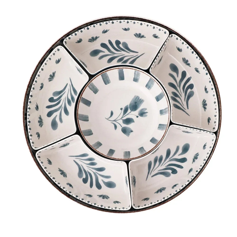 Bamboo Melamine Chip Dip Tray Dishwasher Safe Serving Platter Removable Compartments Indoor Outdoor Entertaining Snack Organizer