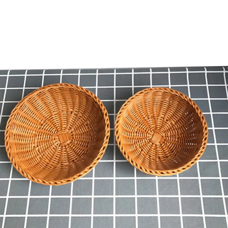Natural Fruit Baskets Round Food Storage Bowl Decorative Rattan Wicker Serving Basket For Dessert Snacks Bread Baskets 22/25cm