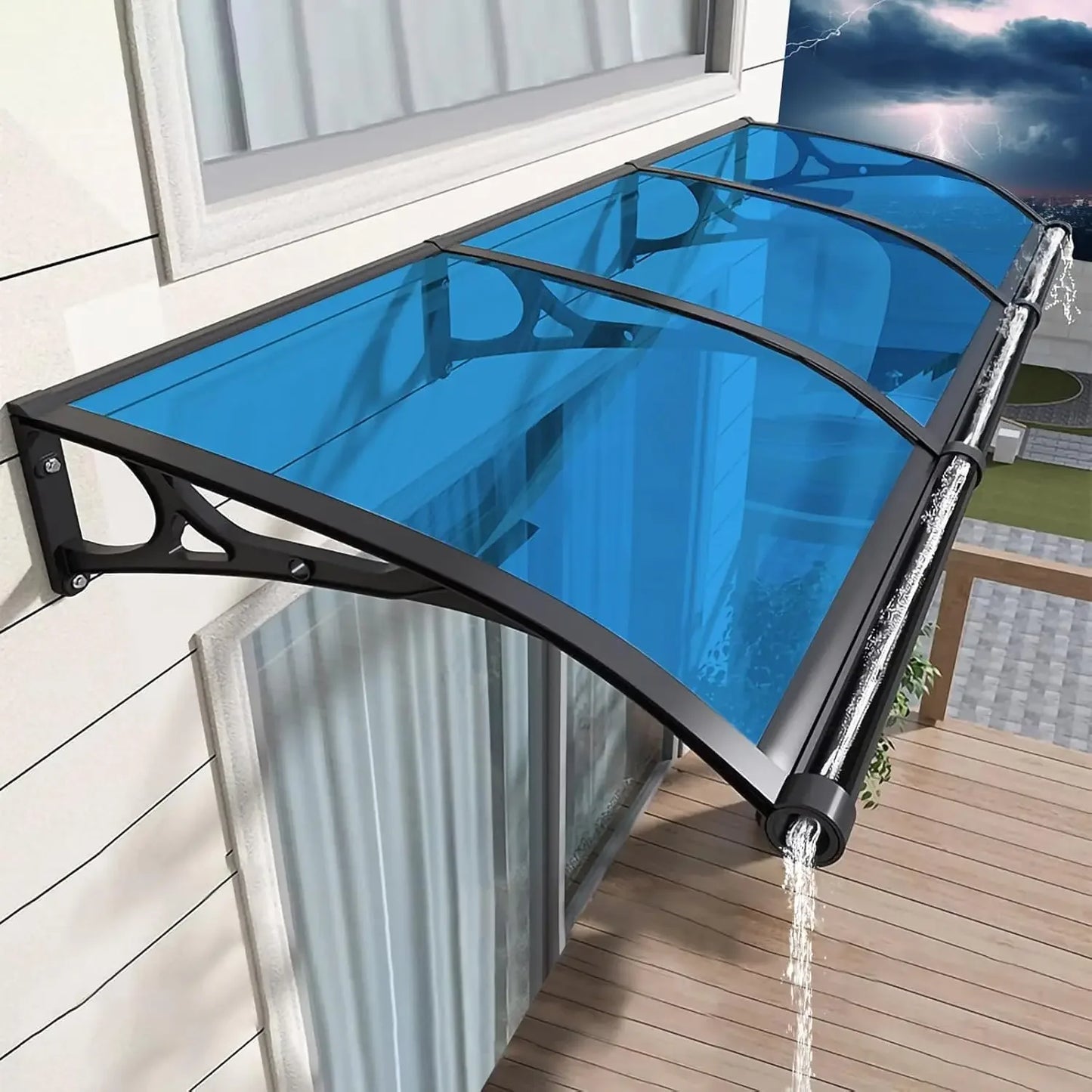 Awning for Door Entrance, Awnings for Doors, Polycarbonate Cover Outdoor Front Door Patio UV/Rain/Snow Protection