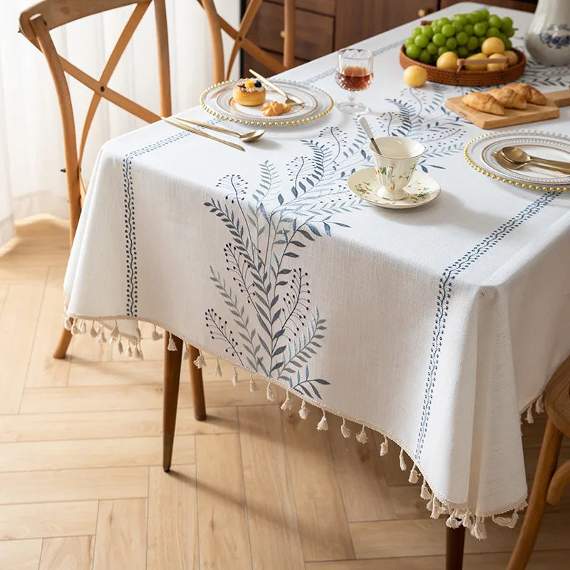 Modern Minimalist White Tablecloth, INS Style Cotton Linen Fabric, Fresh Rectangular Waterproof Dining/Desk Cover
