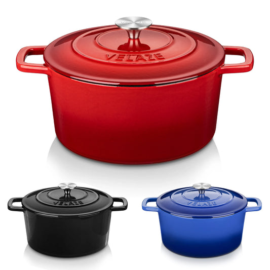 Velaze Dutch Oven 5L Cast Iron Pot with Stainless Steel Knob Lid, Naturally Non-Stick Enamelled Casserole 23cm 3 color Option