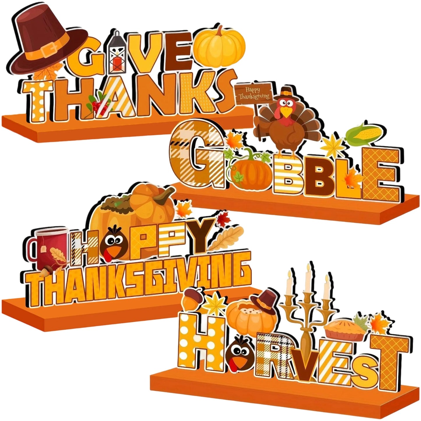 Harvest Pumpkin Centerpiece Fall Table Decor Autumn Thanksgiving Decoration Wooden Desk Ornament Turkey Letters