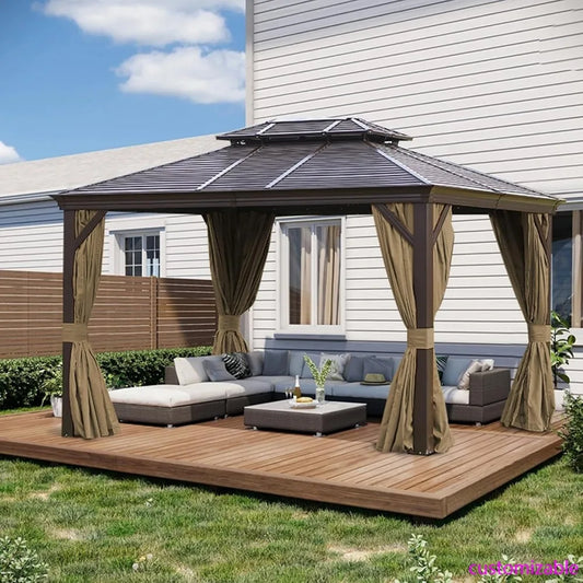 12'x12' Gazebo Curtains Outdoor Waterproof, Khaki Universal Replacement Curtain 4-Panels, Sidewalls with Zipper for Garden, Pati