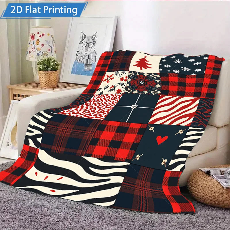 1pc Flannel Blanket Christmas Plaid Blanket, Festive Patchwork Design for Cozy Home Decor