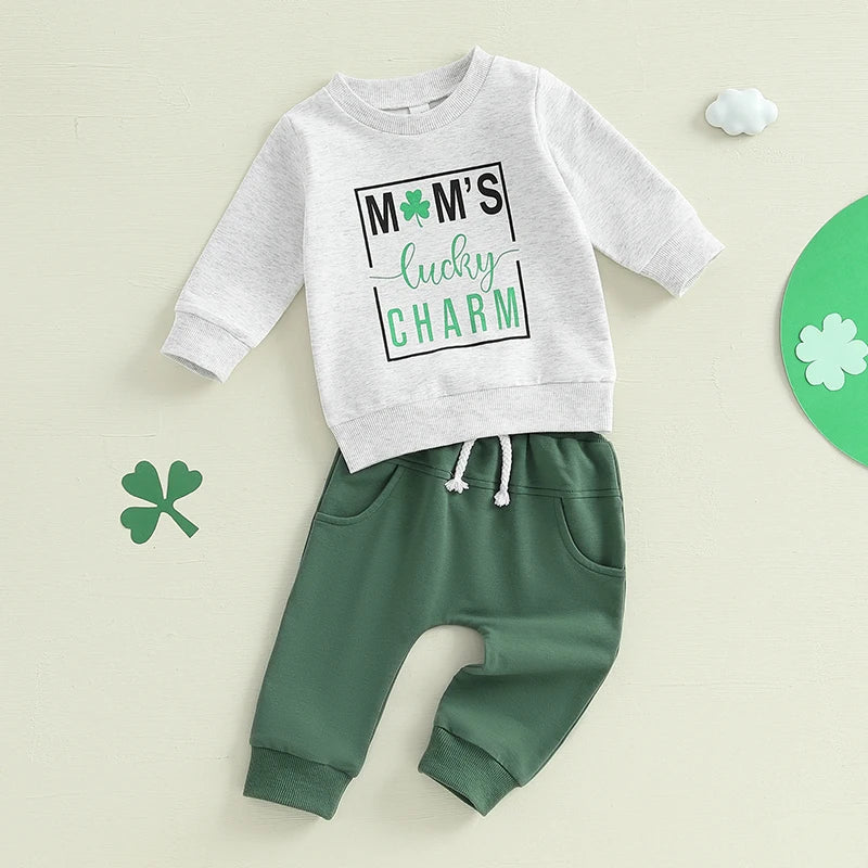 Baby Girl St Patrick s Day Clothes Green Clover Print Ruffle Sleeve Top Elastic Waist Solid Pants Set Outfit