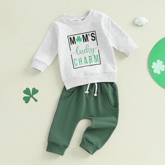 Baby Girl St Patrick s Day Clothes Green Clover Print Ruffle Sleeve Top Elastic Waist Solid Pants Set Outfit