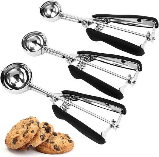 3Pcs Cookie Scoop Set, 18/8 Stainless Steel, Trigger Release, Non-slip Grip