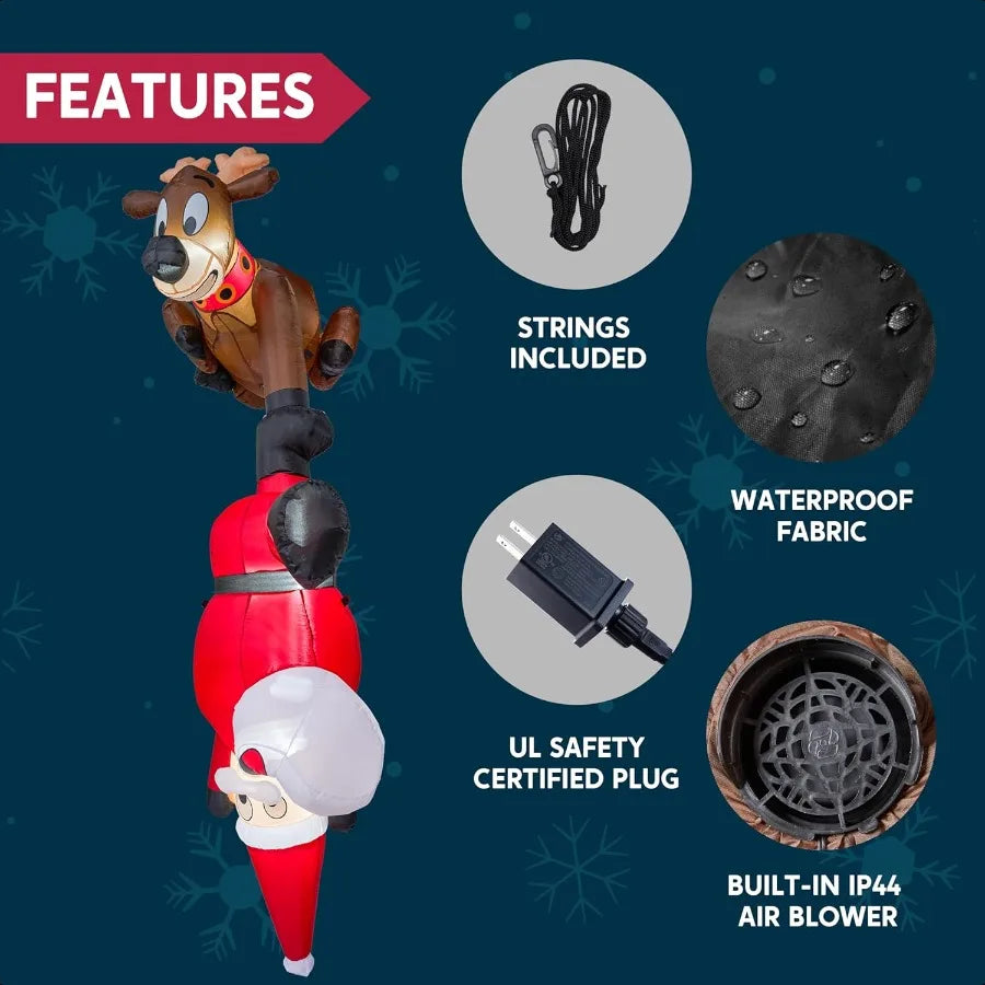 8 FT Hanging Christmas Iatables Decoration Christmas Iatable Reindeer and Climbing Santa Blow Up Santa with Buildin LED for Xma