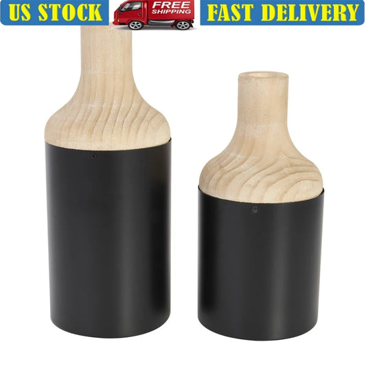 Wooden Vase Set 2 Modern Farmhouse Decorative Cylinder Vases Home Decor Indoor Flower Arrangements Rustic Accent Pieces