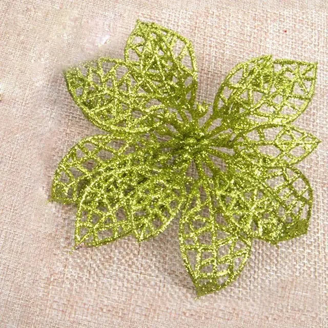 10Pc 6''(10cm) Glitter Hollow Artificial Flower for Children Birthday Party Decoration New Year Christmas Decor for Home Orchid