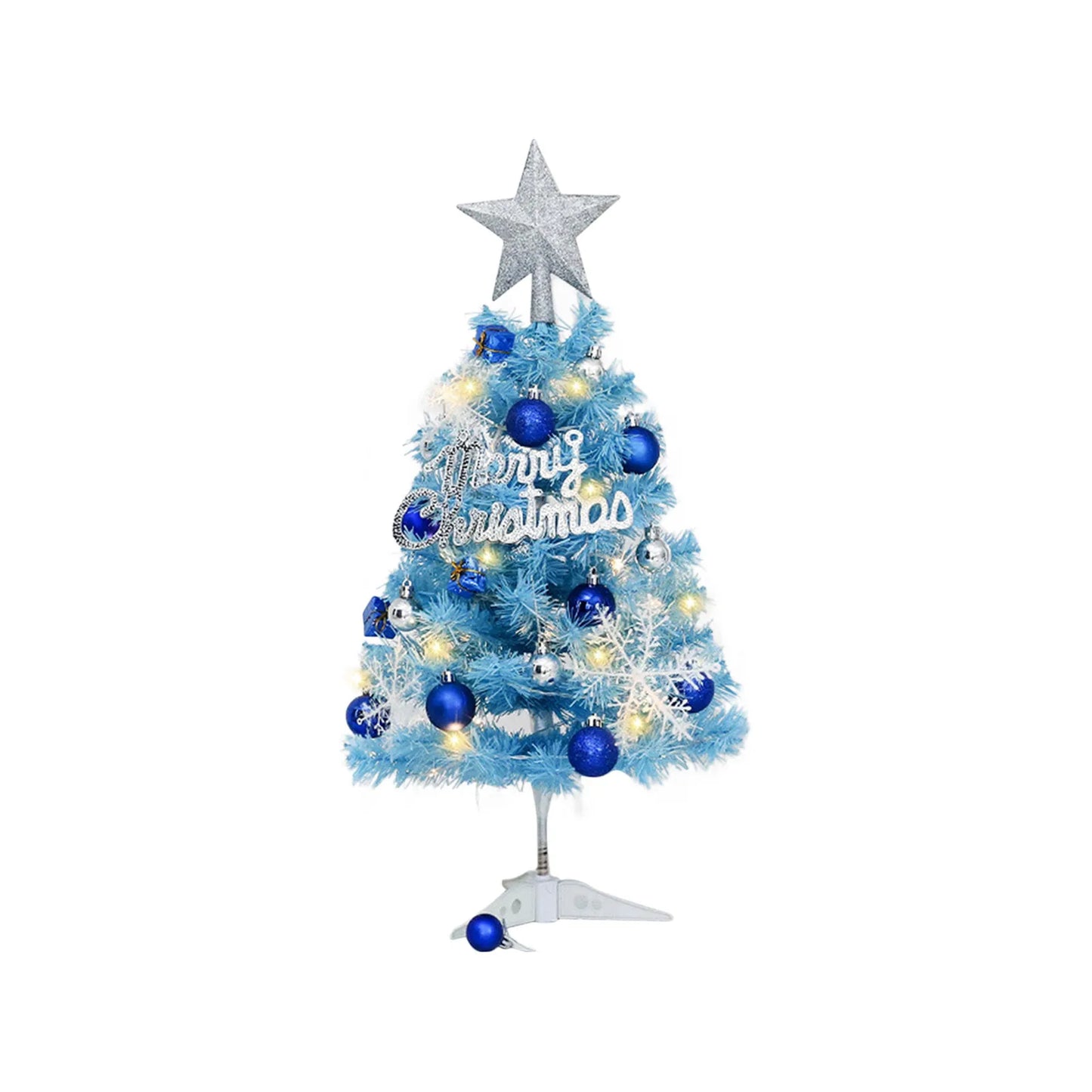 Blue Christmas Tree Set Festive Christmas Decor Mini Tree with Ornaments Lights Party Decor Collectible Home Decor Gift