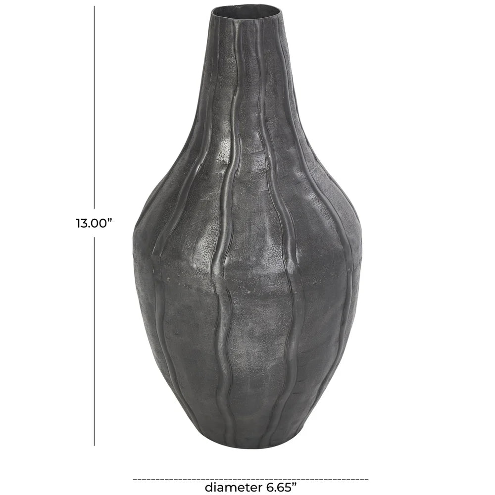 Matte Black Metal Vase with Snakeskin Texture Modern Indoor Centerpiece Living Room Dining Decor Unique Home Accent 13 Inch