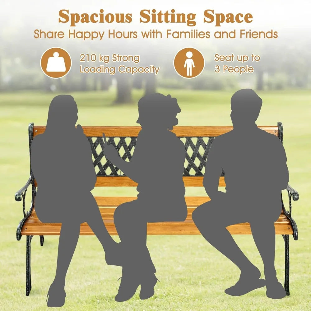 S AFSTAR Garden Bench, 2-3 Person Park Bench with Diamond Weaving Backrest, Pine Porch Bench, 470 LBS Bearing Capacity, Weather