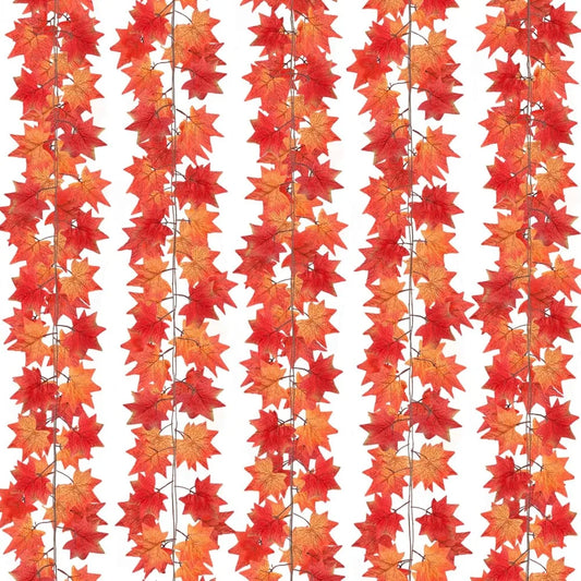 24 Pack Fall Leaf Garland, Hanging Vines Garland Artificial Fall Maple Leaves Thanksgiving Decor for Home Fireplace Party (Mixe
