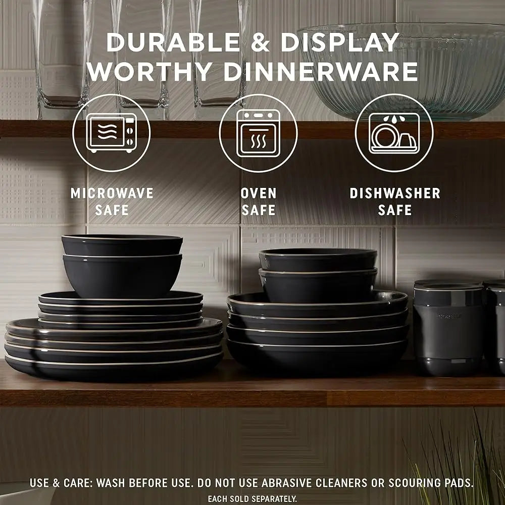 Stoneware Dinnerware Set, Handmade Reactive & Solid Glazed Ceramic Plates And Bowls, Modern Rustic Style Round Dishes, Service