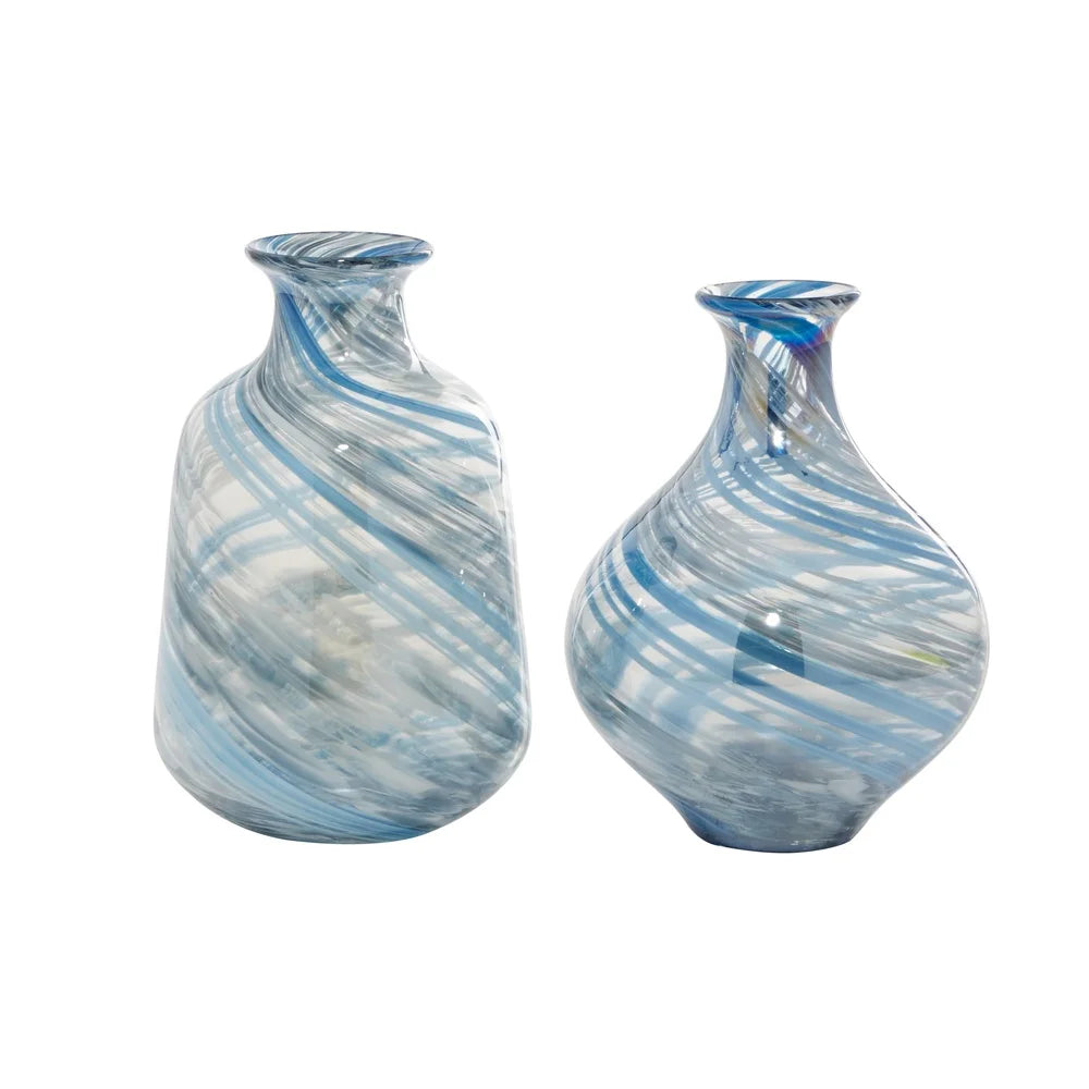 Unique Handmade Blown Glass Vases Set of 2 Round Shape Modern Decor Indoor Accent Contemporary Spaces
