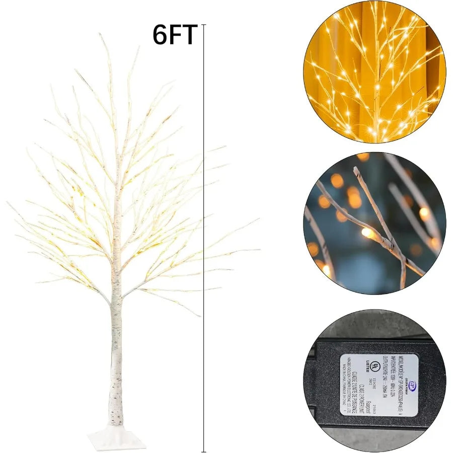 2Pack Lighted Birch Tree 6 FT Total 288LED Prelit Artificial Christmas Trees for Thanksgiving Christmas Decorations Indoor Home