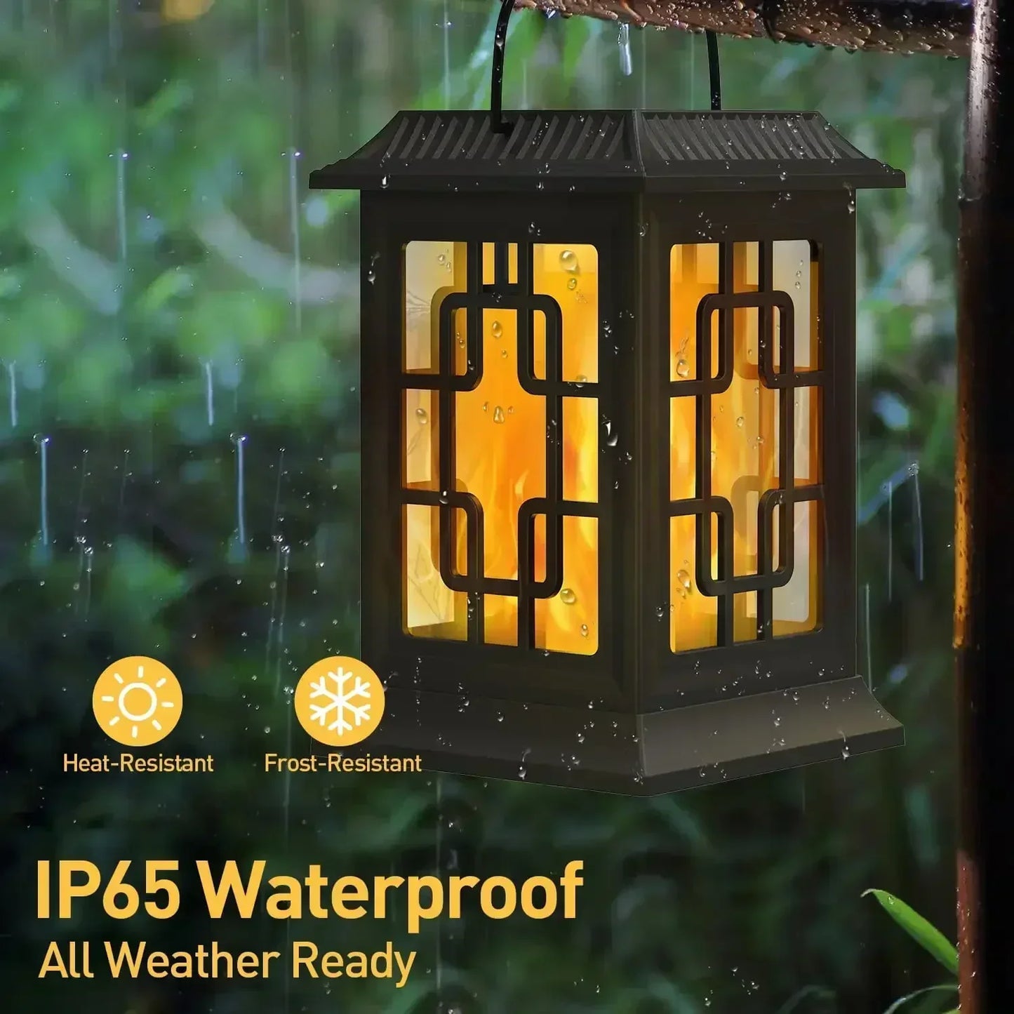 IP65 Waterproof Hanging Solar Light, Garden Solar Flame Light LED Lantern Light for Patio, Pathway, Deck, Yard (2 Pack)