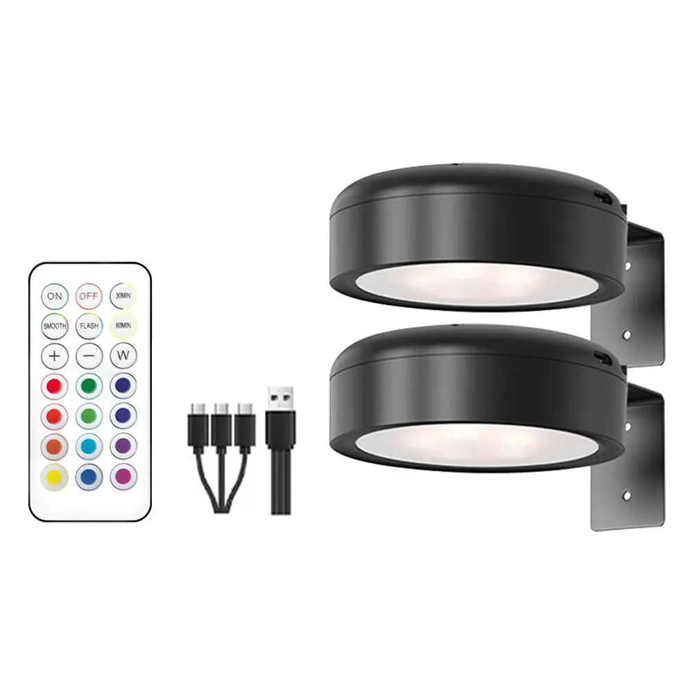LED Wall Sconces Light Touch Control Remote 3 Colors & RGB LED Spotlight Wall Lights Wireless Picture Light Recharge Night Light