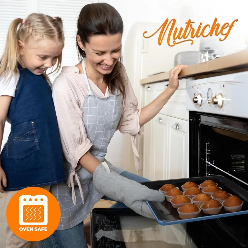 NutriChef 8-Piece Nonstick Stackable Bakeware Set - PFOA, PFOS, PTFE Free Baking Tray Set w/Non-Stick Coating, 450°F Oven Safe,