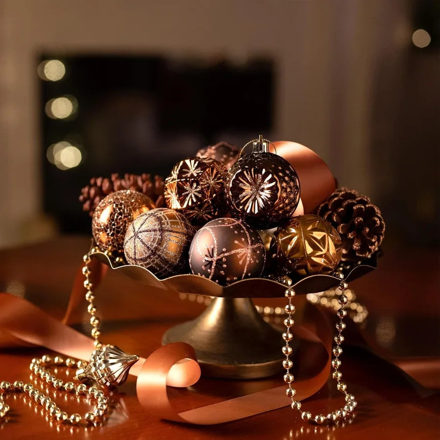 Luxury Shatterproof Fall Ornaments for Christmas Trees and Thanksgiving Decorations 16ct Bronze Copper Brown Gold Hanging Ball