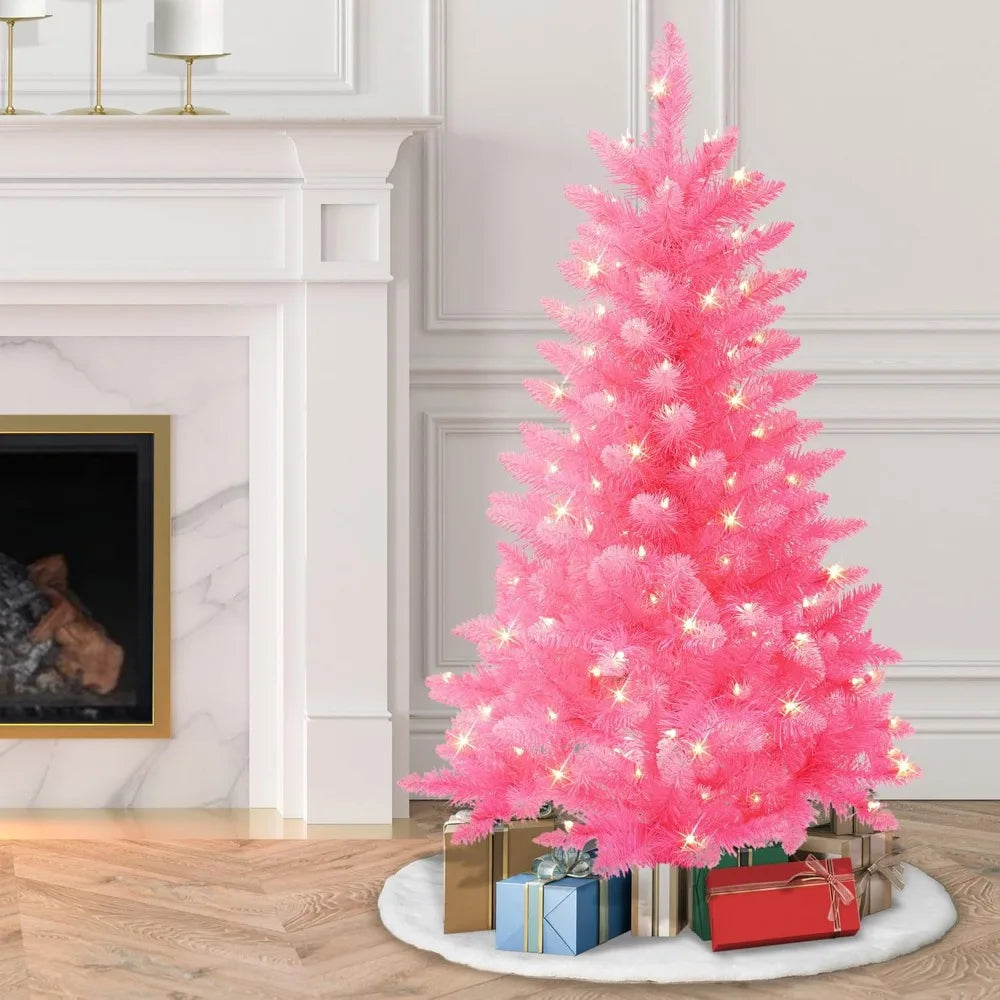 Puleo International 4-Foot Fashion Pink Pine Artificial Christmas Tree with 150 UL-Listed Clear Lights