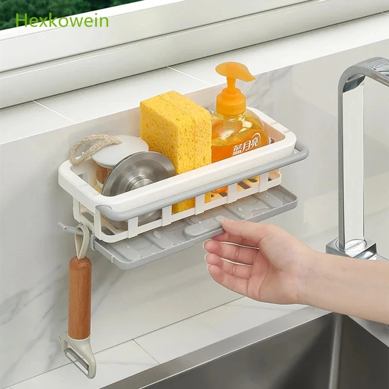 Kitchen Sink Sponge Holder Drain Rack Faucet Storage Soap Drainer Towel Rack Shelf Organizer Accessories