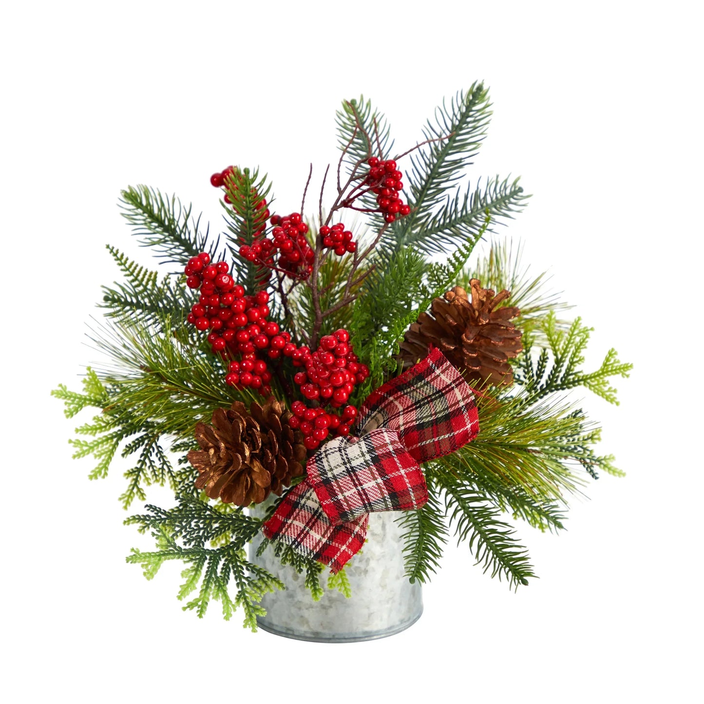 12" Holiday Winter Pinecones, Berries, Greenery Artificial Flower Christmas Arrangement