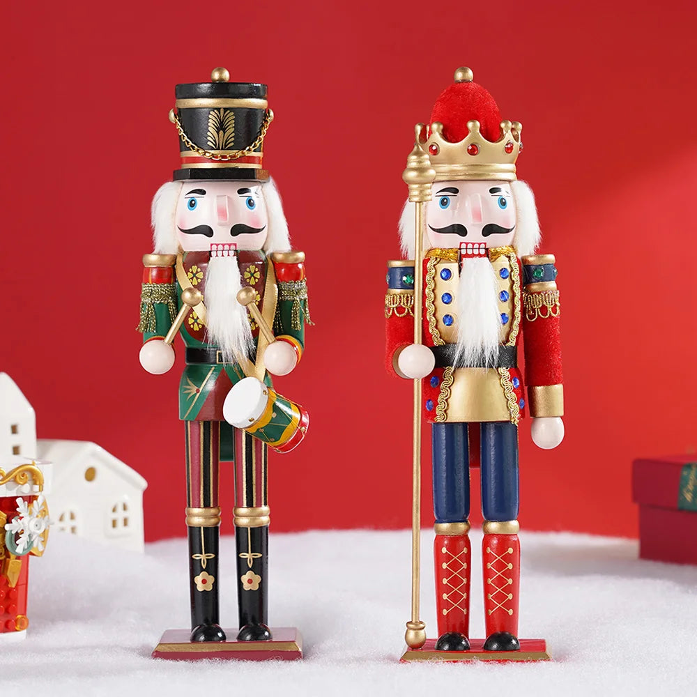 2PC Christmas Nutcracker Soldier Puppets Creative Gifts Wooden Crafts Home Desktop Christmas Decorations