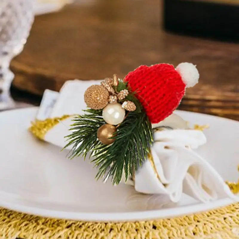 Christmas Napkin Rings Set Party Dinner Table Decor Napkin Rings Christmas Hat Scarf Pine Needles Napkin Rings Set Of 6 Dining
