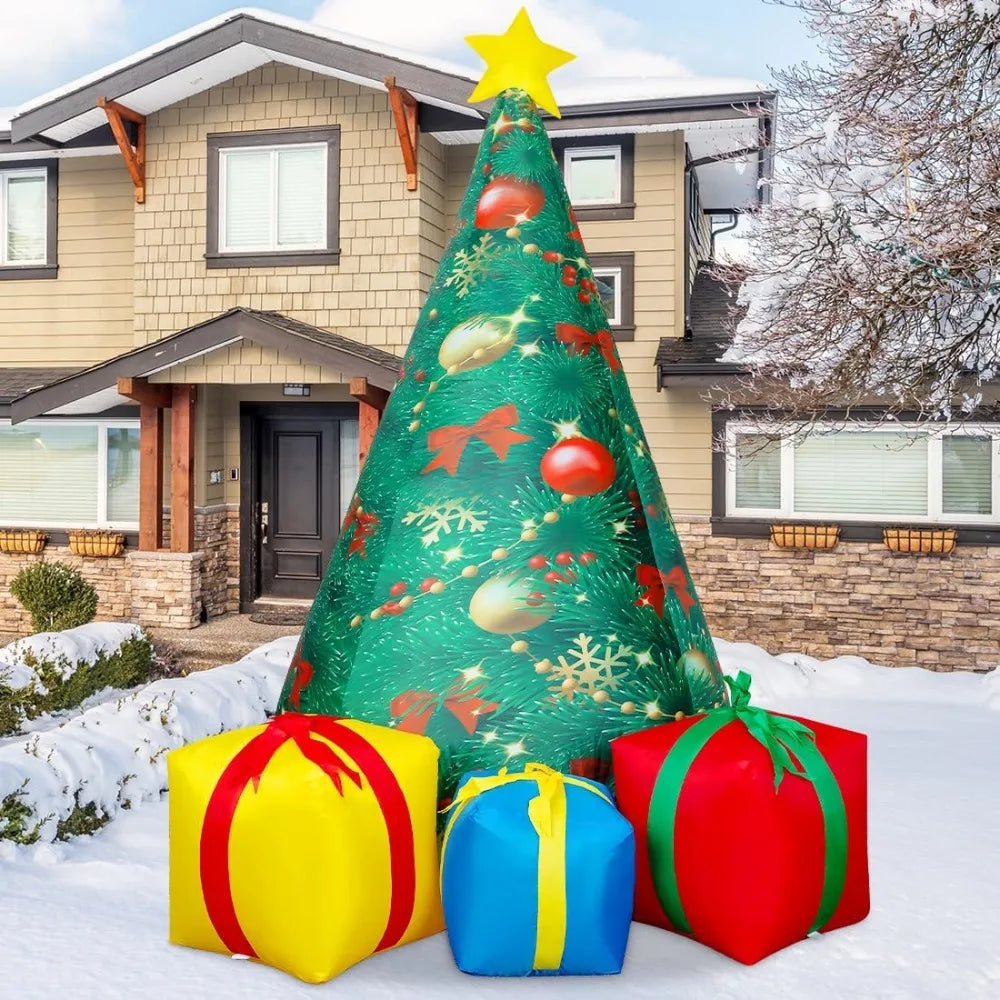 Christmas Tree Outdoor Inflatable Decoration with Built-in LED Lights for Holiday Yard and Lawn