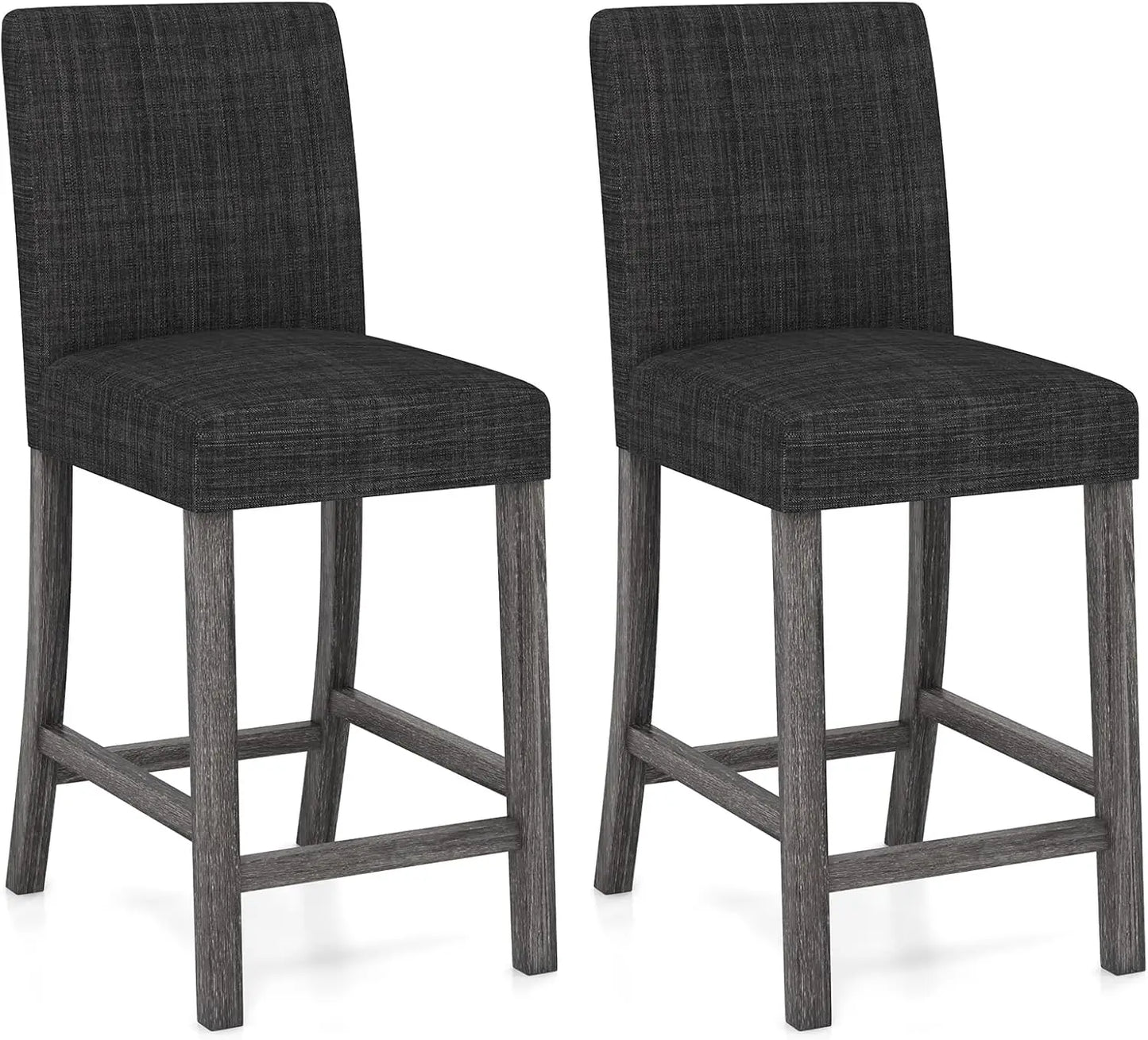 Bar Stools Counter Height Set of 2, 24.5" Modern Fabric Bar Chairs with Back, Footrest & Solid Wood Legs, Upholstered