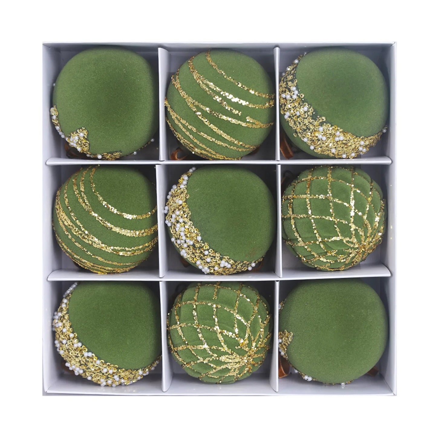 Christmas Ornament Red Gold Patterned Flocked Plastic 8cm 9pcs Christmas Tree Decor Festive Home Xmas Ball Set Accessory