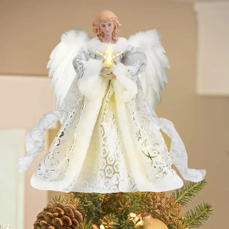 Christmas Tree Topper Angel Fairy with Lights Three-dimensional Christmas Tree Top Decoration Ornament Christmas Decoration