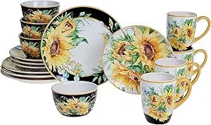 Sunflower-Themed 16-Piece Ceramic Dinnerware Set: Perfect for Autumn Gatherings, Everyday Dining, Brunches, and Hosting Parties