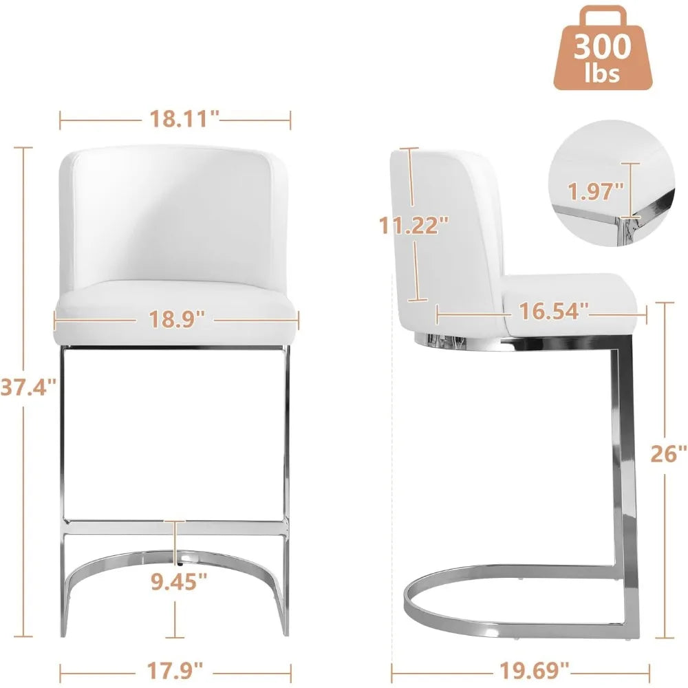 Counter Height Bar Stools Set of 3, Modern 26" Counter Stools with Back and C-Shaped Metal Frame, Upholstered Faux Leather