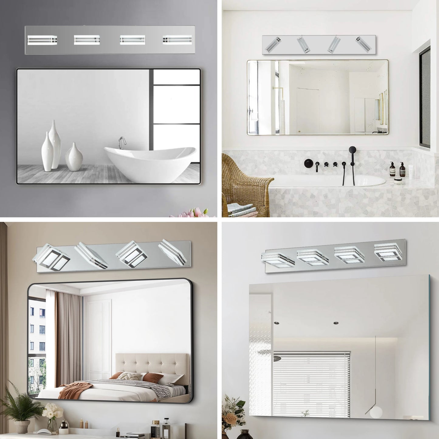 LED Modern Chrome Stainless Steel Vanity Lights, 4-Lights Acrylic Bathroom Vanity Light