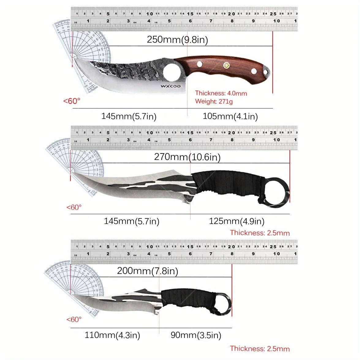 3PCS Kitchen Chef Knife Set Multipurpose Stainless Steel Butcher Boning Fishing Barbecue Utility Outdoor Cooking Knife