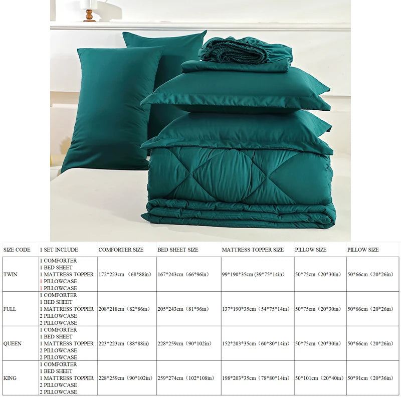 Bedding Set Reversible Solid Comforter All Seasons Double Brushed Microfiber 7 Piece Queen Cover Combo 5 Piece Twin Duvet