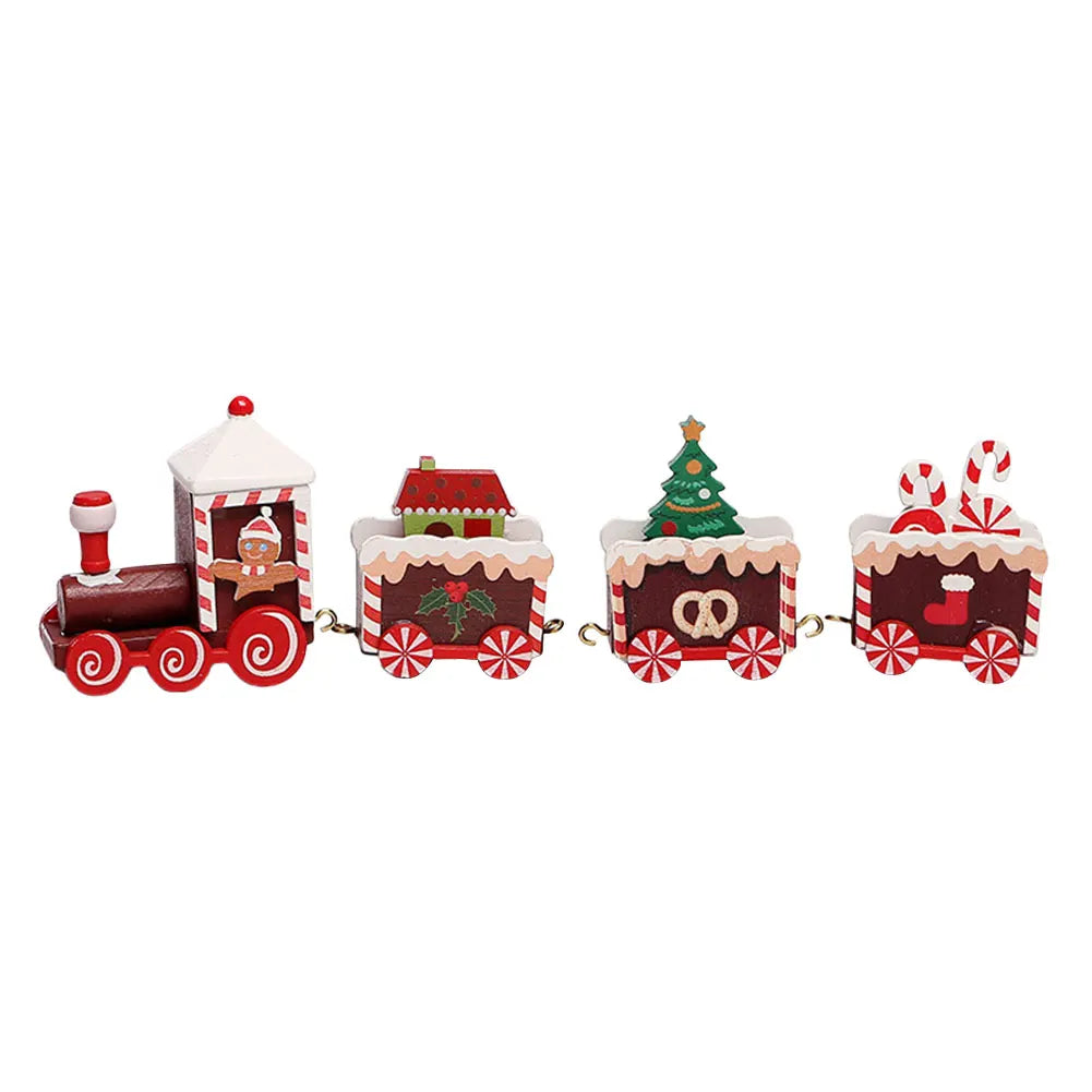 Christmas Wooden Mini Train Decor Set Christmas Train Ornament Toys Xmas Table Top Ornament Christmas Decorations Gift