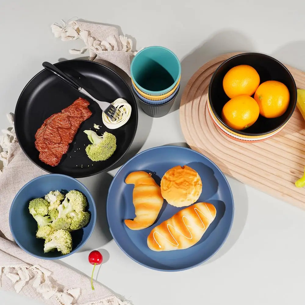 18Pcs Wheat Straw Dinnerware Sets, Unbreakable Dinnerware Set Kitchen Plates And Bowls Set Reusable Dishes Dishwasher And