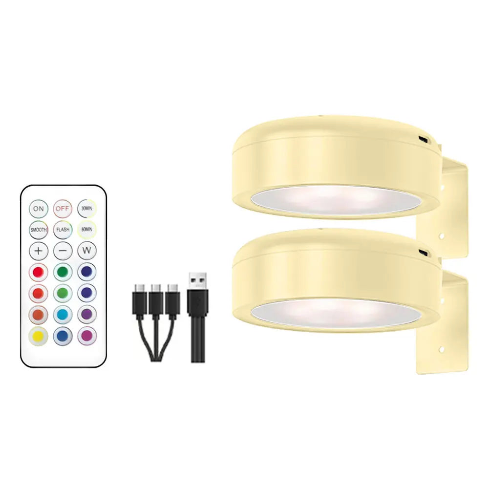 LED Wall Sconces Light Touch Control Remote 3 Colors & RGB LED Spotlight Wall Lights Wireless Picture Light Recharge Night Light