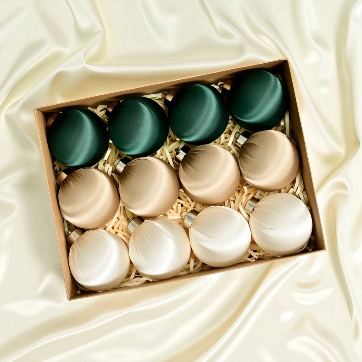 12PCS Glossy Velvet Christmas Hanging Ball Ornaments Festive Atmosphere Christmas Tree Decoration Ball Satin Home Decor