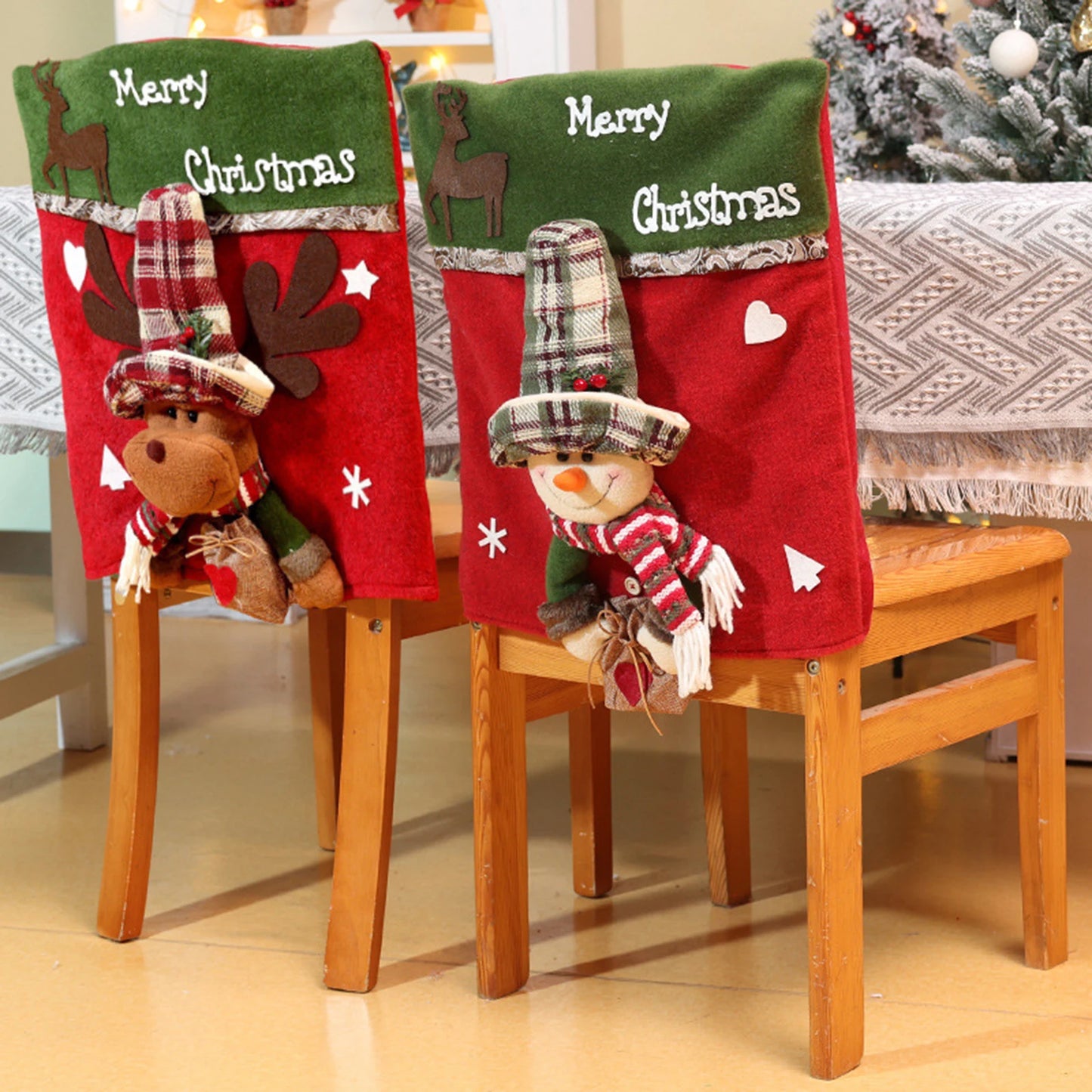 46x54cm Creative Xmas Slipcovers 3D Santa Claus/Snowman/Elk Chair Cover 2025 New Year Kitchen Decoration Dining Chair Back Cover